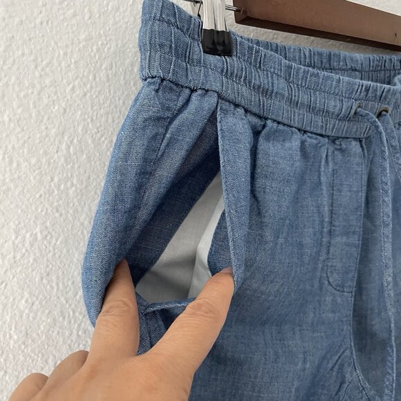 J. Crew Chambray Blue Drawstring Cropped Cuffed Trouser Pants 100% Cotton Size 4 - Picture 5 of 9